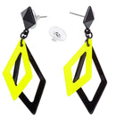 Pair Of Black & Neon Yellow Rhombus Earrings