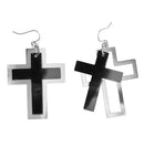 Pair Of Black & Silver Cross Earrings