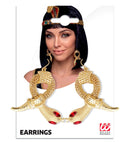 Pair Of Gold Snake Earrings With Red Gem Eyes