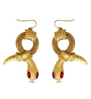 Pair Of Gold Snake Earrings With Red Gem Eyes