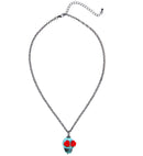 Azure Skull With Red Rose Eyes Necklace