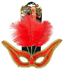 Red Eyemask With Gold Trim & Feathers