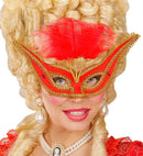 Red Eyemask With Gold Trim & Feathers