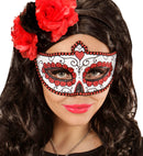 Dia De Los Muertos Eyemask Decorated With Black & Red 