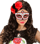 Dia De Los Muertos Eyemask Decorated With Black & Red 