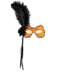 Neon Orange Brazil Eyemask With Holographic Sequin, Rose, Ribbons & Feather