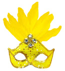 Neon Yellow Brazil Eyemask With Holographic Sequin, Gems, Gold Sequin Trim & Feathers