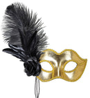Gold Venice Eyemask With Rose, Beads & Feathers