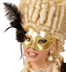 Gold Venice Eyemask With Rose, Beads & Feathers