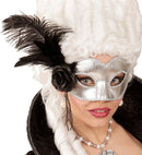 Silver Venice Eyemask With Rose, Beads & Feathers