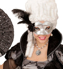 Silver Venice Eyemask With Rose, Beads & Feathers