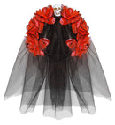 6 Red Roses Headband With Skull &Veil