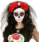 6 Red Roses Headband With Skull &Veil