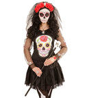 6 Red Roses Headband With Skull &Veil