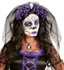 6 Purple Roses Headband With Skull & Veil