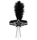 Black-Silver Happy New Year  Star Sequin Headband With Feather