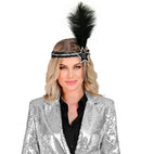 Black-Silver Happy New Year  Star Sequin Headband With Feather