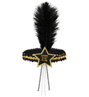 Black-Gold Happy New Year Star Sequin Headband With Feather