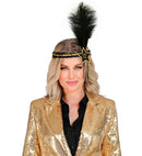 Black-Gold Happy New Year Star Sequin Headband With Feather