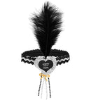 Black-Silver Happy New Year  Heart Sequin Headband With Feather