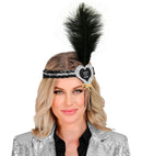 Black-Silver Happy New Year  Heart Sequin Headband With Feather