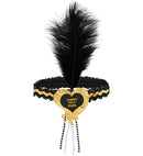 Black-Gold Happy New Year Heart Sequin Headband With Feather