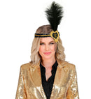 Black-Gold Happy New Year Heart Sequin Headband With Feather