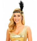 Black-Gold Happy New Year Heart Sequin Headband With Feather