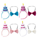  Happy Birthday Cake Headband & Bow Tie 4 Colors Ass.