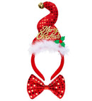 Sequin Mini Santa Hat With Jinglebell & Bow Tie