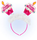Pink  Happy Birthday Cake Head Bopper With Marabou