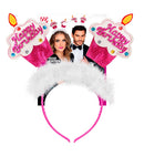 Pink  Happy Birthday Cake Head Bopper With Marabou