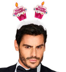 Pink  Happy Birthday Cake Head Bopper With Marabou