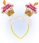 Gold  Happy Birthday Cake Head Bopper With Marabou