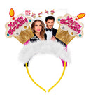 Gold  Happy Birthday Cake Head Bopper With Marabou