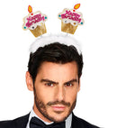 Gold  Happy Birthday Cake Head Bopper With Marabou