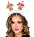 Gold  Happy Birthday Cake Head Bopper With Marabou
