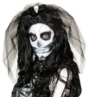 6 Black Roses Headband With Skull & Veil