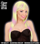 Purple-Neon Yellow Melange Fashion Wig In Full Color Pvc Box