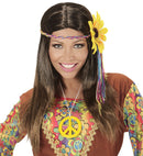 Brown Hippie Wig With Multicolored Sunflower Headband In Polybag