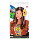 Brown Hippie Wig With Multicolored Sunflower Headband In Polybag