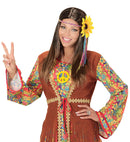 Brown Hippie Wig With Multicolored Sunflower Headband In Polybag