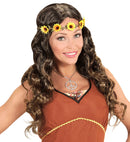Brown Hippie / Medieval Wig With Sunflower Headband In Polybag
