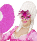 Metallic Pink Baroness Eyemask With Gem, Beads & Sequin Trim & Feathers