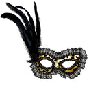 Flocked Gold Eyemask With Lace Trim, Rose & Feathers
