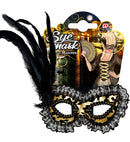 Flocked Gold Eyemask With Lace Trim, Rose & Feathers