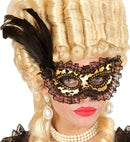 Flocked Gold Eyemask With Lace Trim, Rose & Feathers