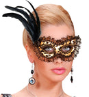 Flocked Gold Eyemask With Lace Trim, Rose & Feathers