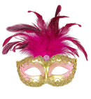 Gold Royal Eyemask With Strass Gem, Decorated  & Feathers