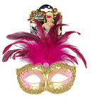 Gold Royal Eyemask With Strass Gem, Decorated  & Feathers